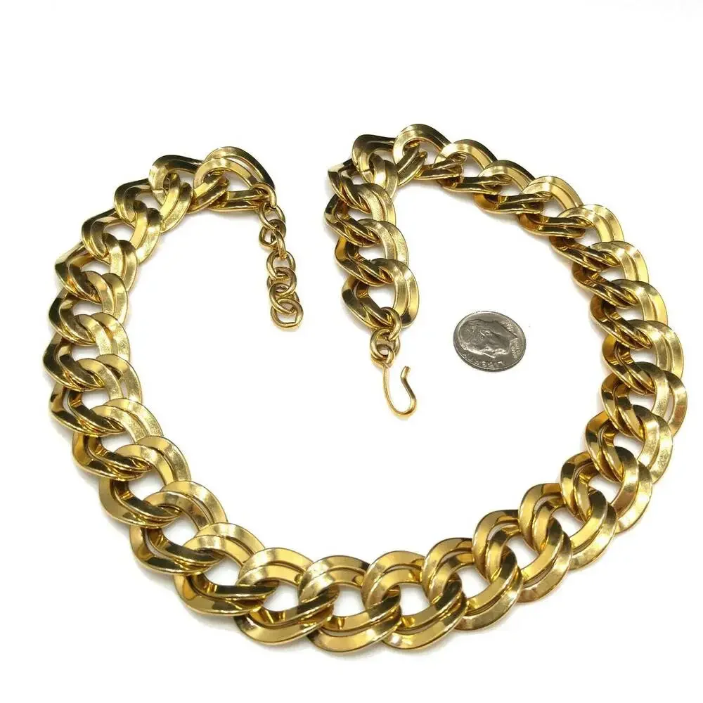 Vintage Monet Chunky Double Link Gold Chain Necklace 1980s Statement Jewelry 21